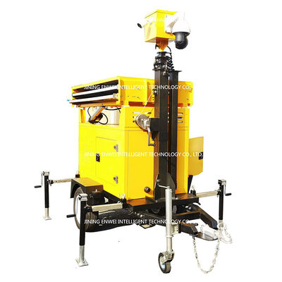 Yellow Color Portable Solar Panel Trailer Mounted CCTV Mobile Surveillance Trailer For Chemical Industrial Parks Monitoring