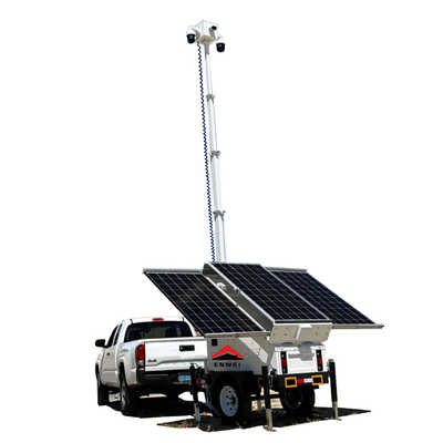 Zonnewacht-trailer met elektrische mast van 7 m voor bouwterreinen