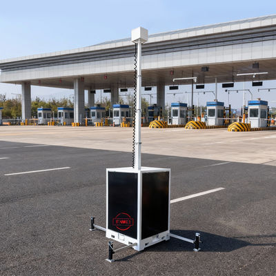 Zelfvoorzienende zonnewachttoren met 6 meter mast met 96kWh batterij voor 24/7 off-grid beveiligingsbewaking