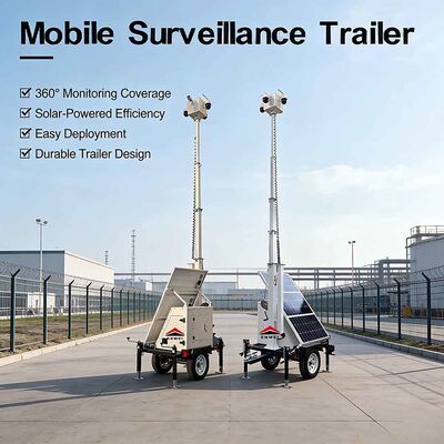 Zonne-mobiele trailer Zonnecamera-trailer met 6m mast 300W panelen voor buitencamera